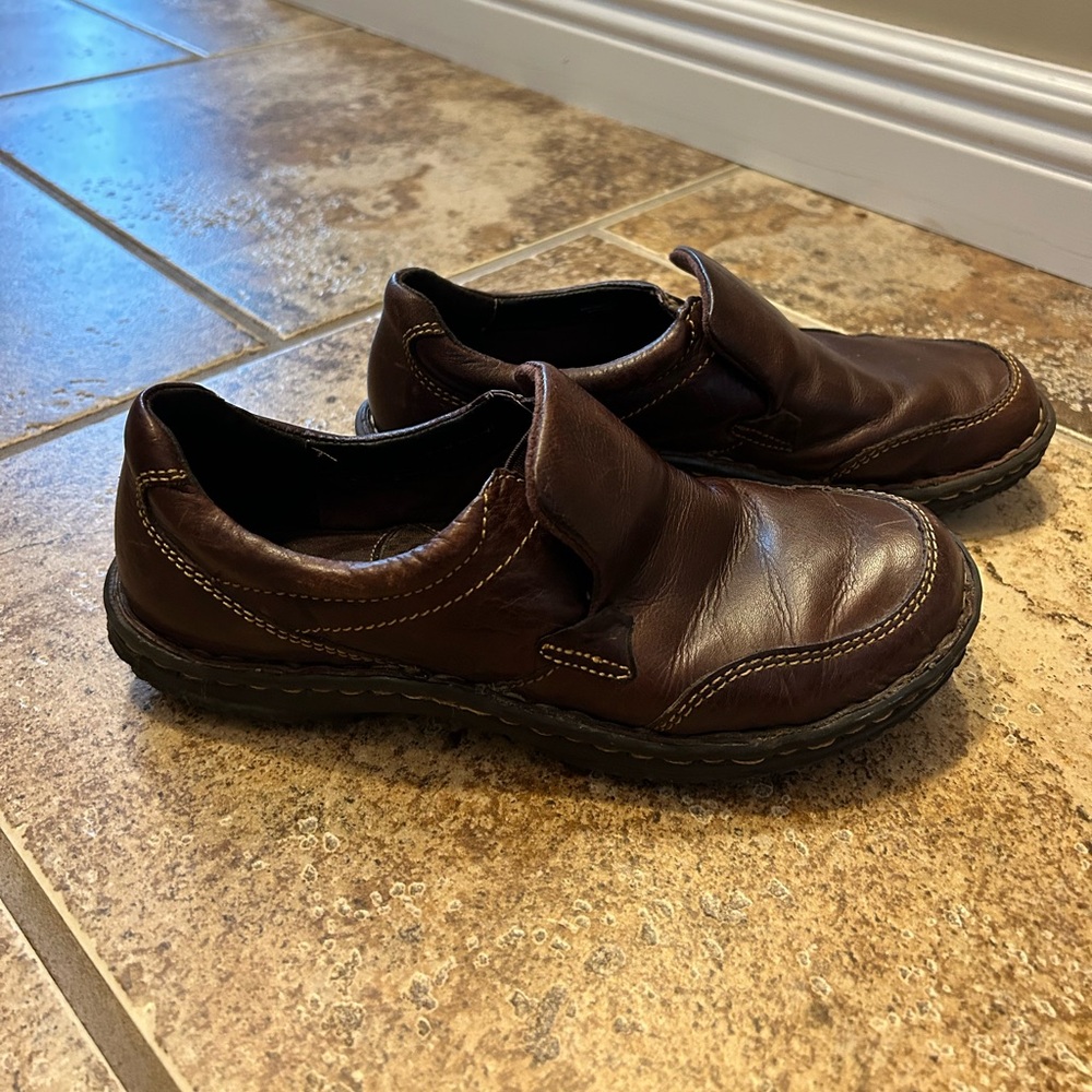 Dark brown leather, Born loafers, size 7 1/2, barely worn